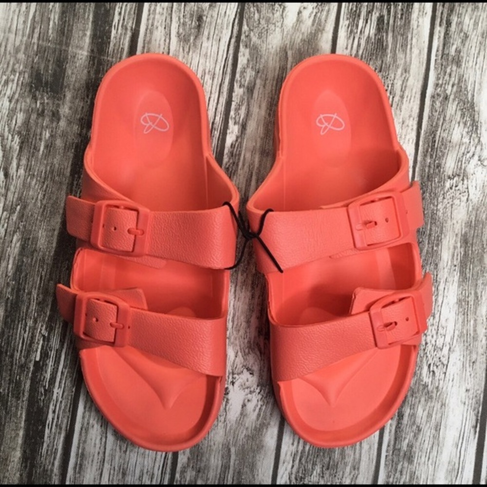 Girls Bobbie Brooks Hot Coral Slides Size 11/12